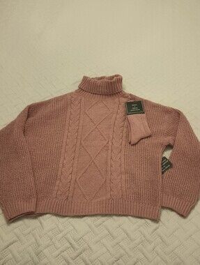 Select+Trend Cable Knit Turtleneck Sweater & Socks in Dusty Rose XL